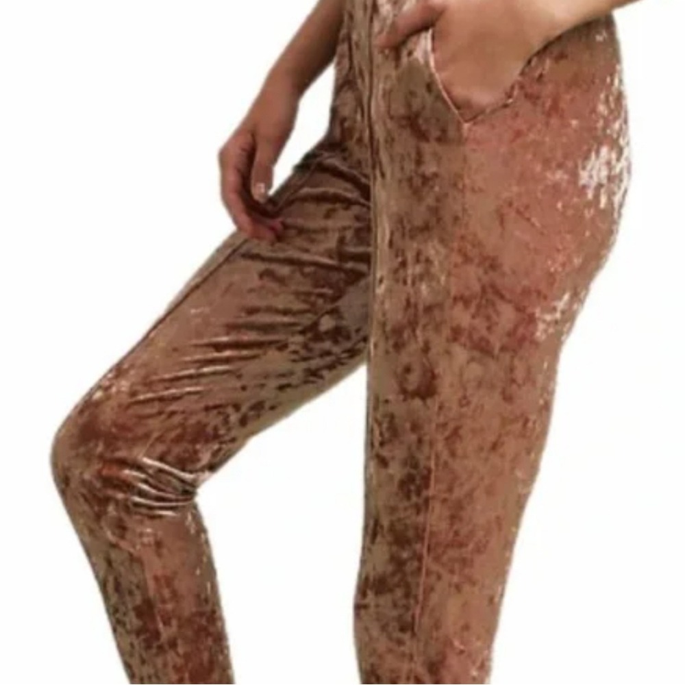 AQ Sport Womens‎ Bronze Crushed Velvet Joggers Elastic Waist Pockets Size L